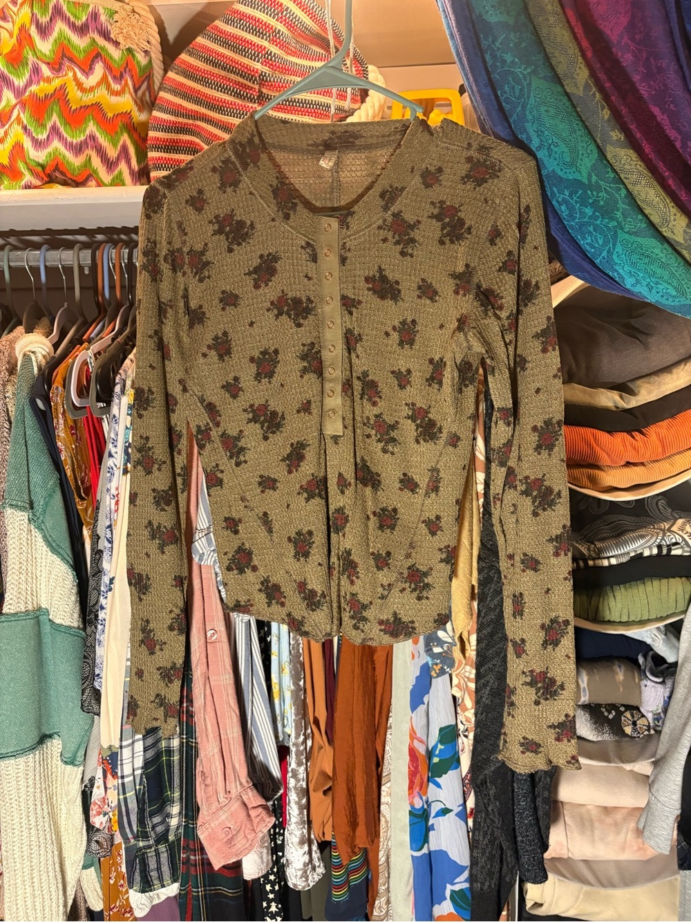 Free People ‘One of the Girls’ Waffle Knit Henley Long-Sleeve Top